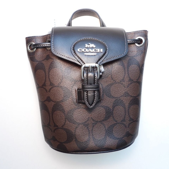 NWT COACH CL458 Amelia Convertible Backpack Signature Canvas&Leather Brown/Black - Picture 5 of 7